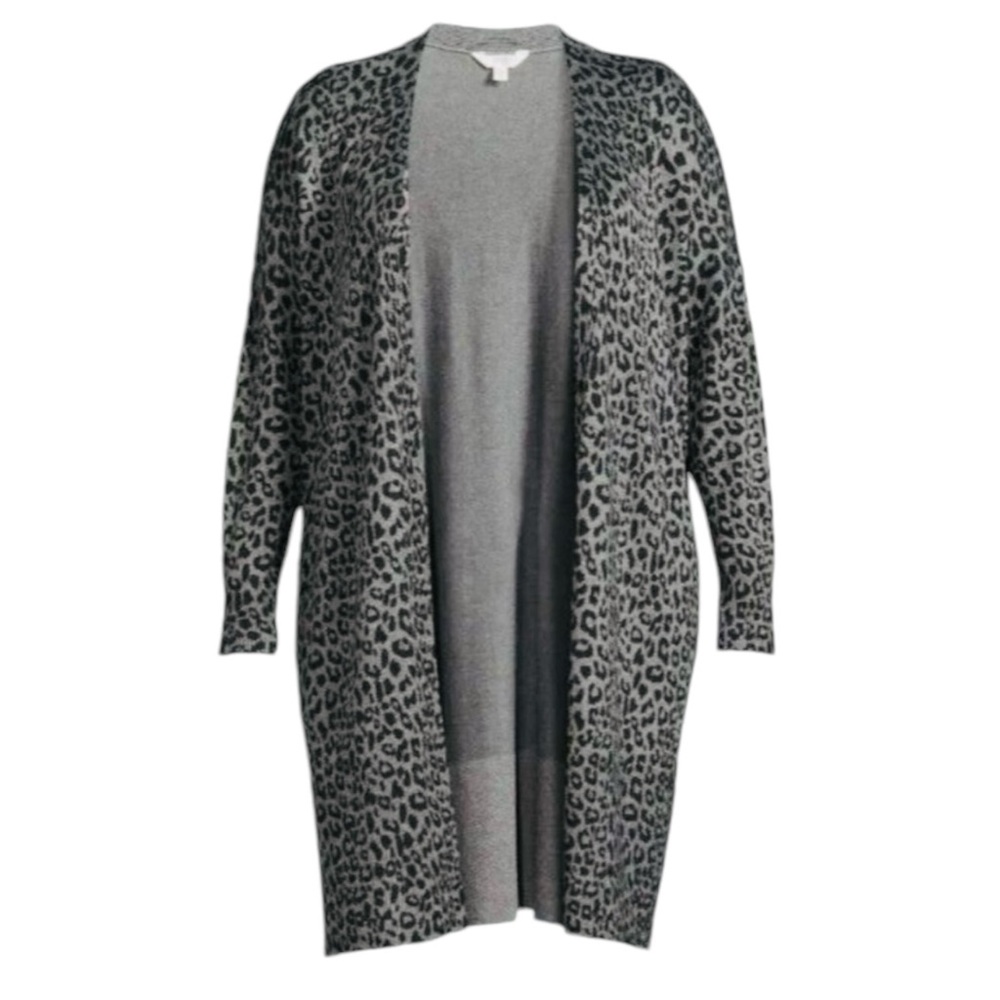 Terra & Sky Plus Leopard Print Open Front Cardigan Long Duster Sweater Size 14W - Picture 6 of 16